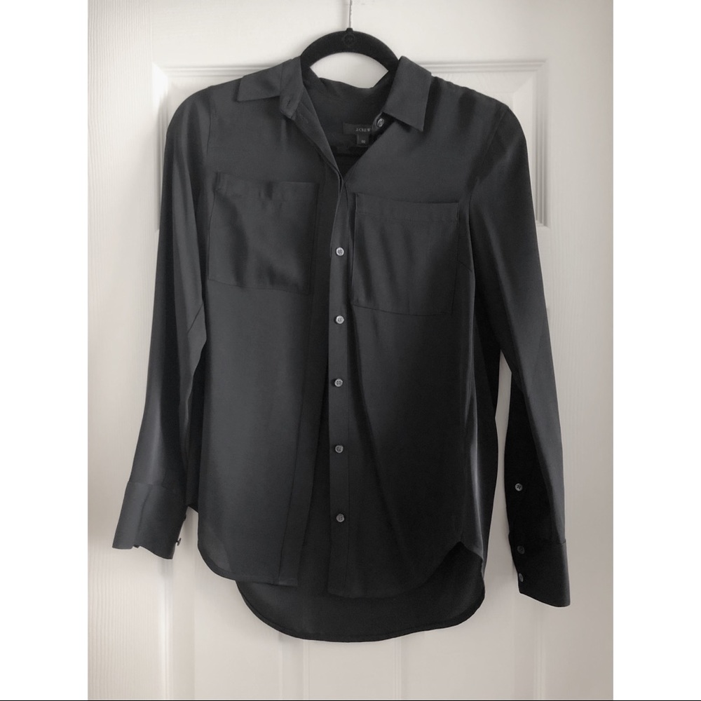 J Crew Black Button Down Blouse Size00 NEW!